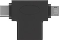Goobay USB C Multiport T adapter met USB A en USB Micro B - Zwart