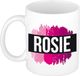 Bellatio Decorations Shoppartners Bv Rosie naam cadeau koffie mok - beker - met roze verfstrepen - Cadeau collega - moederdag - verjaardag - juf - coach - 300 ml - wit