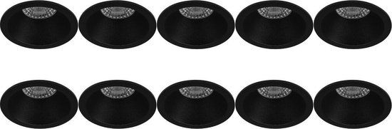 BES LED Spot Armatuur 10 Pack - Pragmi Pollon Pro - GU10 Inbouwspot - Rond - Zwart - Aluminium - Ø82mm - Incl. Sensor