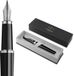Parker Meridian Vulpen | Zwarte lak met chroomafwerkingen | Middelgrote penpunt | Blauwe inkt | Luxe Cadeaudoos