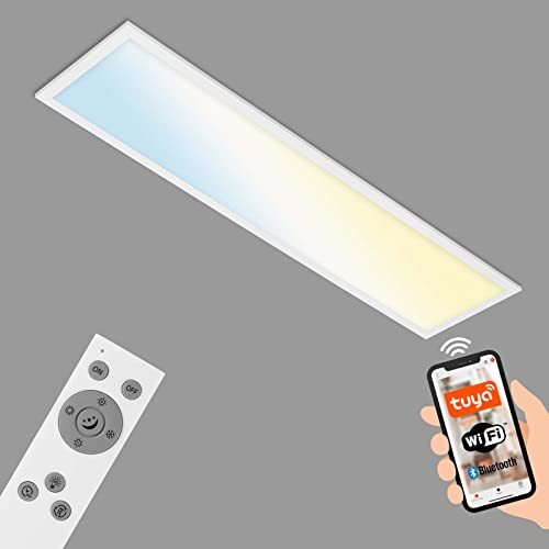 Briloner - Smart LED Plafondlamp, Wifi Plafondlamp Ultra Flat, CCT, Dimbaar, Voice Control, Wit, 1000x250x66 mm