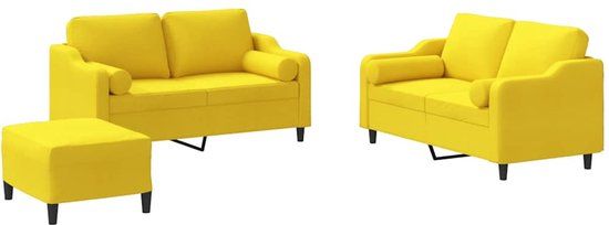 vidaXL 3-delige Loungeset met kussens stof lichtgeel