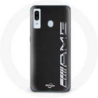 Maniacase Hoesje voor Samsung Galaxy A20 Amg Logo Carbon Textuur
