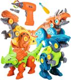 STAY GENT Dinosaurusspeelgoed voor kinderen met elektrische boor, 4 verpakkingen, doe-het-zelf dinosaurussen, pedagogisch STEM-speelgoed, dinosaurusspeelgoed voor jongens en meisjes van 3-7 jaar