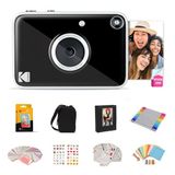 KODAK Printomatic+ 10 MP instantcamera-cadeauset met etui, 20 stuks Zink 2×3" papier, album, stickers en stiften – zwart