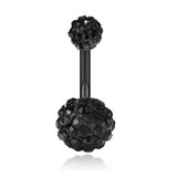 LGT JWLS Navelpiercing - Gebogen barbell - Staal - Zwart Swarovski kristal - 8 mm