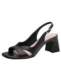 Tamaris Dames Sandalen met hak Zwart Leer Blokhak 5-7 cm Maat 40