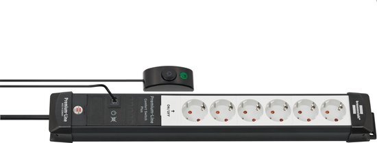 Brennenstuhl Premium-Line Comfort Switch Plus stekkerdoos 6-voudig (3 m kabel, extra hand-/voetschakelaar kan via RJ-11-aansluiting worden aangesloten en verlengd, Made in Germany) zwart/grijs