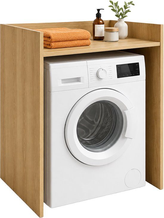 Merkloos Relaxdays Wasmachinekast - lichtbruin - 66x97x61 cm