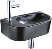 QeramiQ Fuente Fonteinset - 40x21.5x12cm - links - glad - halfrond - 1 kraangat - keramiek - fonteinkraan chroom - afvoerplug - verlaagd sifon - zwart mat