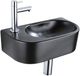 QeramiQ Fuente Fonteinset - 40x21.5x12cm - links - glad - halfrond - 1 kraangat - keramiek - fonteinkraan chroom - afvoerplug - verlaagd sifon - zwart mat