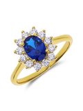 Lucardi Dames Zilveren goldplated ring met blauwe zirkonia - Ring - 925 Zilver - Goudkleurig - 15.50 / 49 mm
