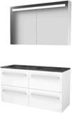 Basic-Line Premium 46 Badkamermeubelset - 120 x 46 cm - Met Grepen - 4 Lades - Hardstenen Wastafel - 2 Kraangaten - Spiegelkast met LED Verlichting - Ice White