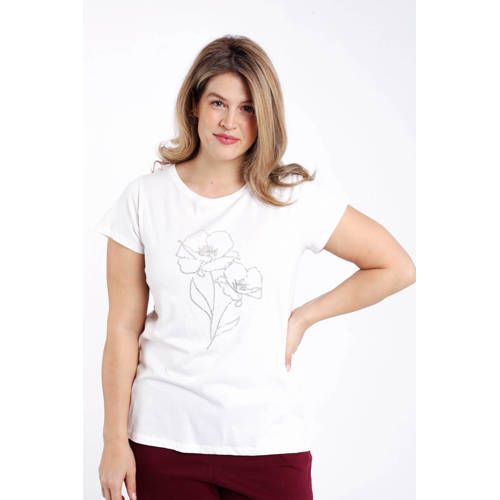 Paprika Gebloemde T-shirt Ecru met Pailletten