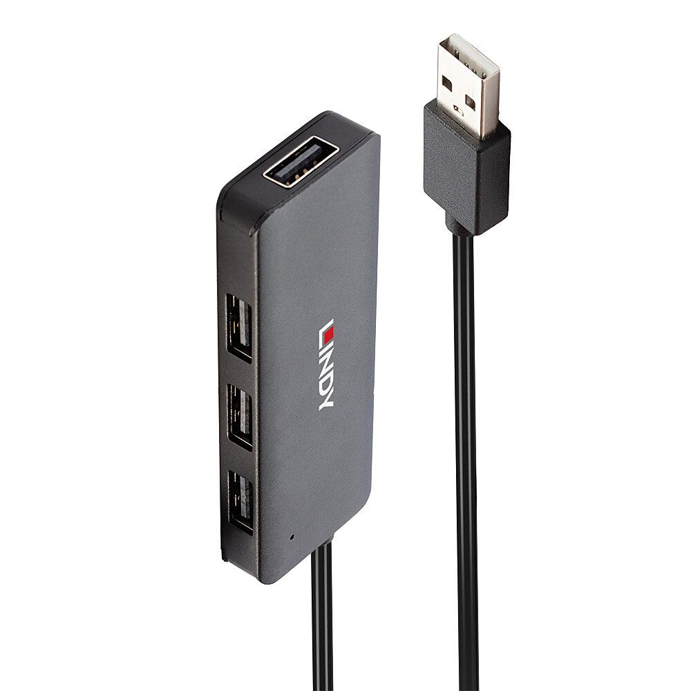 Lindy 42986 USB 2.0 interface hub, 4 poorten, 480 Mbit/s, Zwart