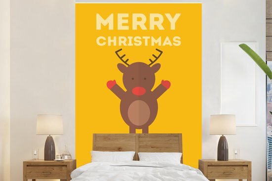 Nr1Wallpaper Behang - Fotobehang Kerst - Quotes - Illustratie - Rendier - Merry Christmas and Happy New Year - Breedte 145 cm x hoogte 220 cm