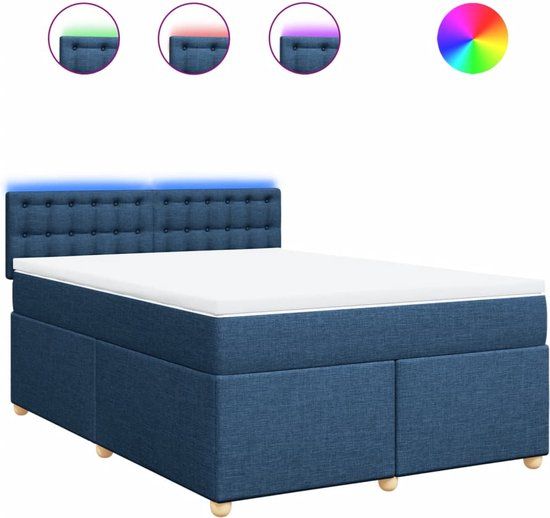 vidaXL Boxspring met matras stof blauw 140x200 cm