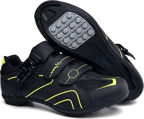 RAMBUX RAMBUX® - Fietsschoenen - MTB Schoenen Heren & Dames - Zwart Geel - Platte Zool - Wielrenschoenen - Klikschoenen - Mountainbike - Racefiets - Maat 45