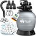 tillvex® Filtre à sable pour piscine sans pompe + balles filtrantes | Chaudière de filtration pour piscine avec adaptateur Ø32-38mm | Chaudière à filtre à sable + vanne 7 voies, manomètre et tuyau d'aspiration