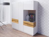SILAC Commode haute 3 portes blanc/chêne wotan avec éclairage