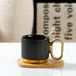 Mok de café en céramique avec sous-verre en bambou et cuillère - 200 ml Noir Or