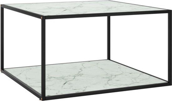 vidaXL Salontafel met wit marmerglas 90x90x50 cm zwart