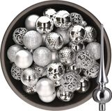 Decoris Kerstballen - 38 stuks - 6 cm kunststof - zilver