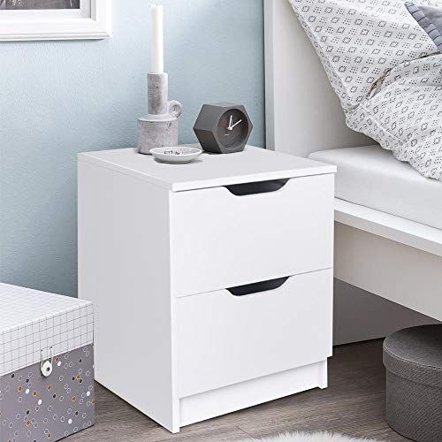 BAKAJI Nachtkastje voor slaapkamer, commode met 2 laden, wit, 50x40x40cm