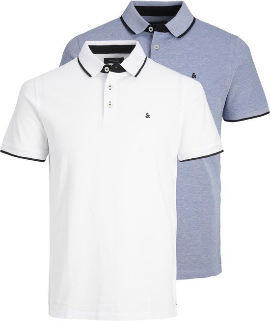 JACK & JONES JJEPAULOS Polo Shirt 2-Pack - Men - Size S - Bright Cobalt/White