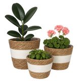 Merkloos Relaxdays Bloempot - set van 3 - voor binnen - rond - boho - wit-bruin