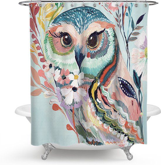 Ulticool Douchegordijn - Uil Vogel Kunst Natuur Dieren - 180 x 200 cm - Pastel