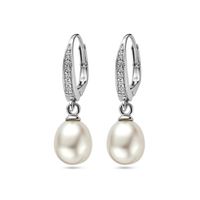 The Jewelry Collection Oorhangers Parel En Zirkonia - Zilver Gerhodineerd