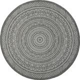 the carpet Mistra – robuust buitentapijt, weerbestendig & modern, voor balkon, terras of keuken, antraciet met etnisch rond patroon, 120 cm rond