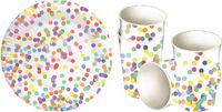 Haza-Witbaard Verjaardag tafel dekken set in Confetti thema bekers en bordjes voor 24x personen - Feestartikelen