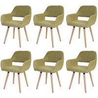 Générique HWC Set van 6 eetkamerstoelen HWC-A50 II, keukenstoel, retro jaren 50 ontwerp ~ textiel, lichtgroen, lichtgekleurde poten