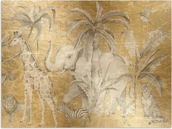PosterMonkey Poster - Jungle - Kids - Gold - Animals - 160x120 cm