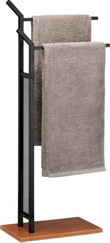 Relaxdays Handdoekhouder Vrijstaand - Zwart - 2-Armig - Handdoekenrek