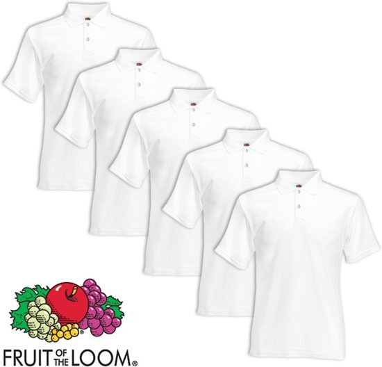 Fruit of the Loom poloshirt heren maat XL 5 st wit