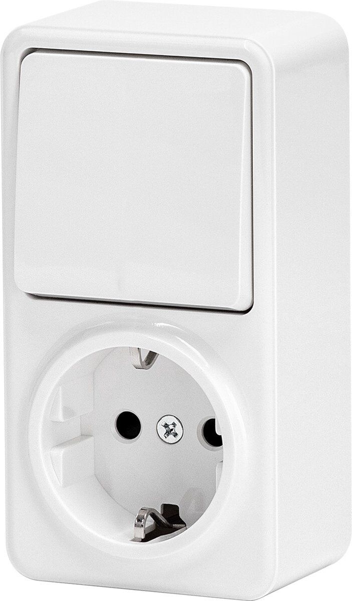 Qualu Wandcontactdoos - Igia Winy - Opbouw - 1-voudig Stopcontact - 1-voudig Wisselschakelaar - Randaarde - Wit
