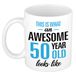 Bellatio Decorations Verjaardag cadeau mok 50 jaar - blauw - grappige tekst - 300 ml - Abraham