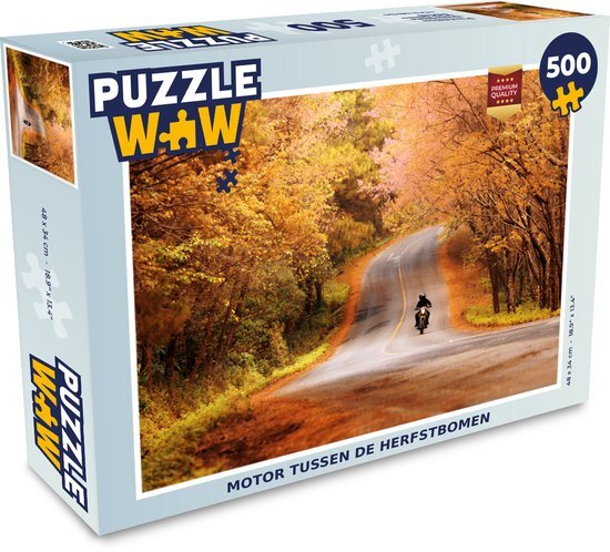 MuchoWow Puzzel Motor tussen de herfstbomen - Legpuzzel - Puzzel 500 stukjes