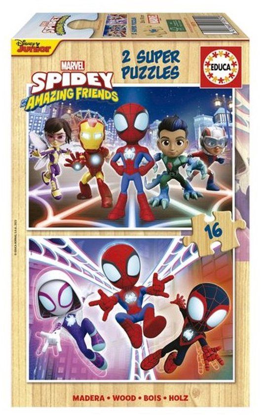 Educa Spidey & zijn geweldige vrienden houten puzzel 2x16 stukjes