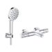 Grohe Precision Feel Robinet de baignoire thermostatique - 31,3 cm - Vitalio Joy Ensemble de baignoire - Douche de tête ronde - 3 jets - avec support - chrome 34788000/1348650000