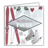 Vierkante Happy Year Vierkante kaart zilver glanzend met witte envelop wintersport 23044