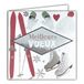 Vierkante Happy Year Vierkante kaart zilver glanzend met witte envelop wintersport 23044