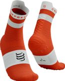 Compressport Pro Racing Socks V4.0 Run High Hardloopsokken Unisex Tigerlily/White Gestreept Maat 45-48