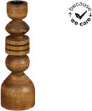 Mica Decorations Pleso Kandelaar FSC 100% - Kandelaar van Mangohout en IJzer - Geschikt voor Dinerkaarsen Ø2,2 cm - Gedraaid Design - H25 x D8 cm - Donkerbruin
