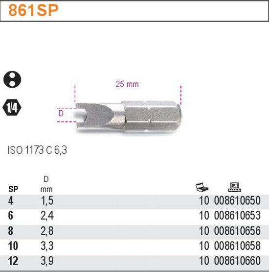 BETA 4V Bit 1/4" 25mm Vierkant