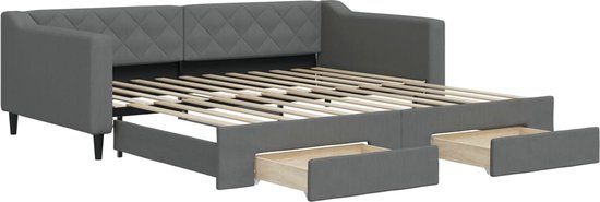 vidaXL Slaapbank met onderschuifbed en lades 100x200 cm stof donkergrijs