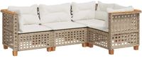 vidaXL 4-delige Loungeset met kussens, polyrattan, beige